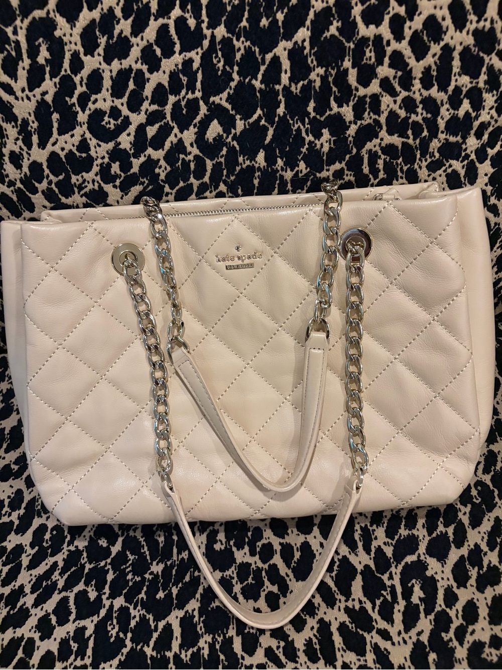kate spade White Quilted Chain-Handle Tote